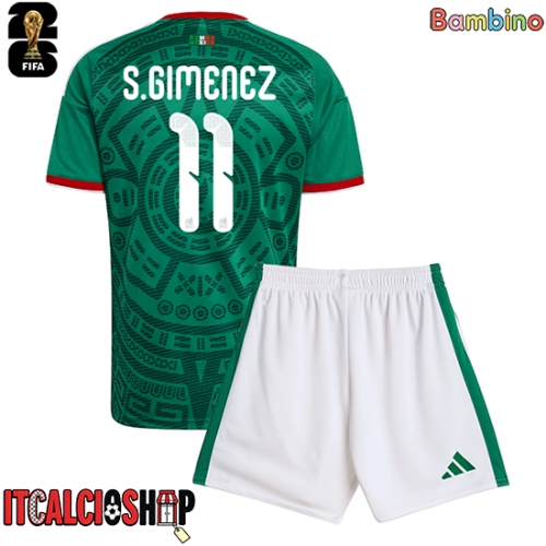 Messico Santiago Gimenez #11 Prima Maglia Bambino Mondiali 2026 Manica Corta (+ Pantaloni corti)